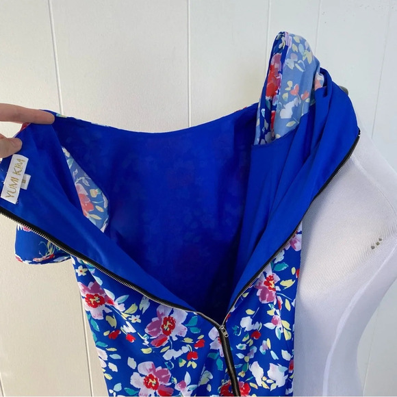 Yumi Kim Blue Floral Shift Dress Size Medium Exposed Zip Love Potion Mini #DR710 - Picture 14 of 15